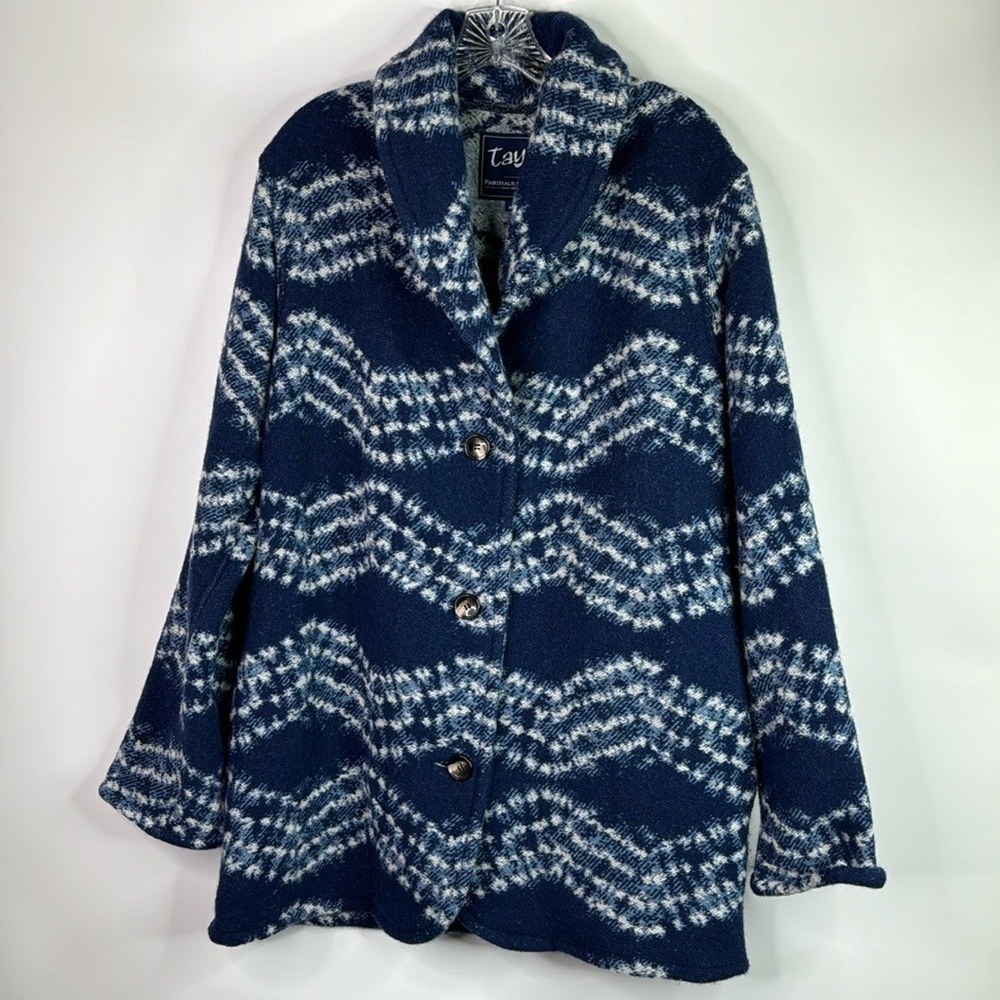 Faribault Woolen Mill Tayo Onadein Nefertitie Blanket Wool Blue Jacket Medium